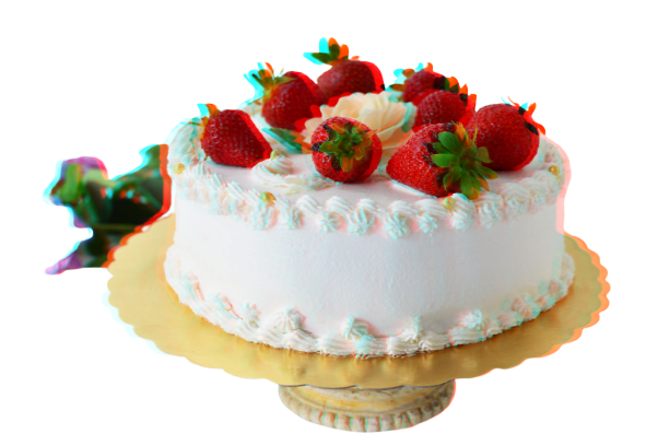 bolo de morango com glacê branco, foto com efeito 3D da hora