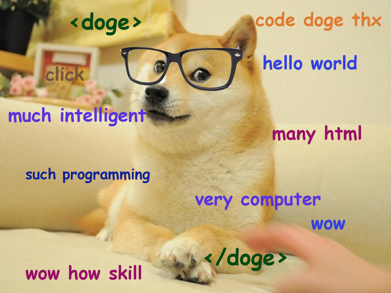 meme doge "such code", "many html"