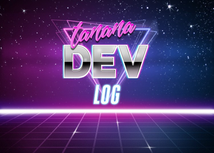 the text 'tananã dev log' in a vaporwave background